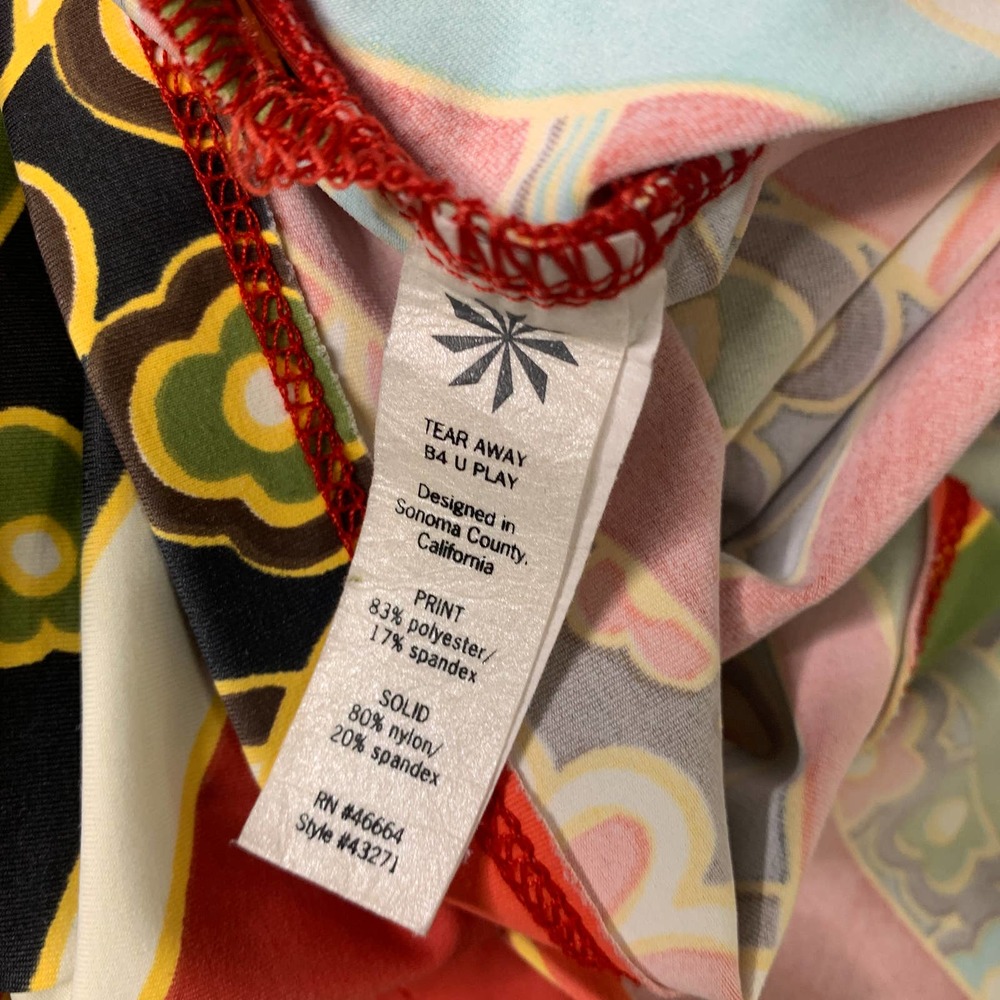 Athleta Womens T Shirt Top Size Small Orange Floral Paisley 3/4 Sleeves Pullover - Picture 11 of 13
